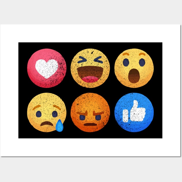 Weathered Vintage Social Media React Emojis Wall Art by Muzehack